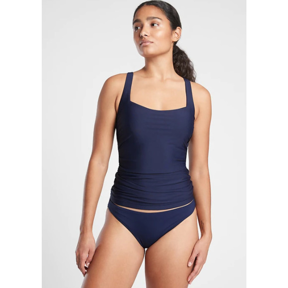 Athleta 32D DD navy blue Square Neck Bra Cup Tankini top swim bathing suit slim - Picture 1 of 5